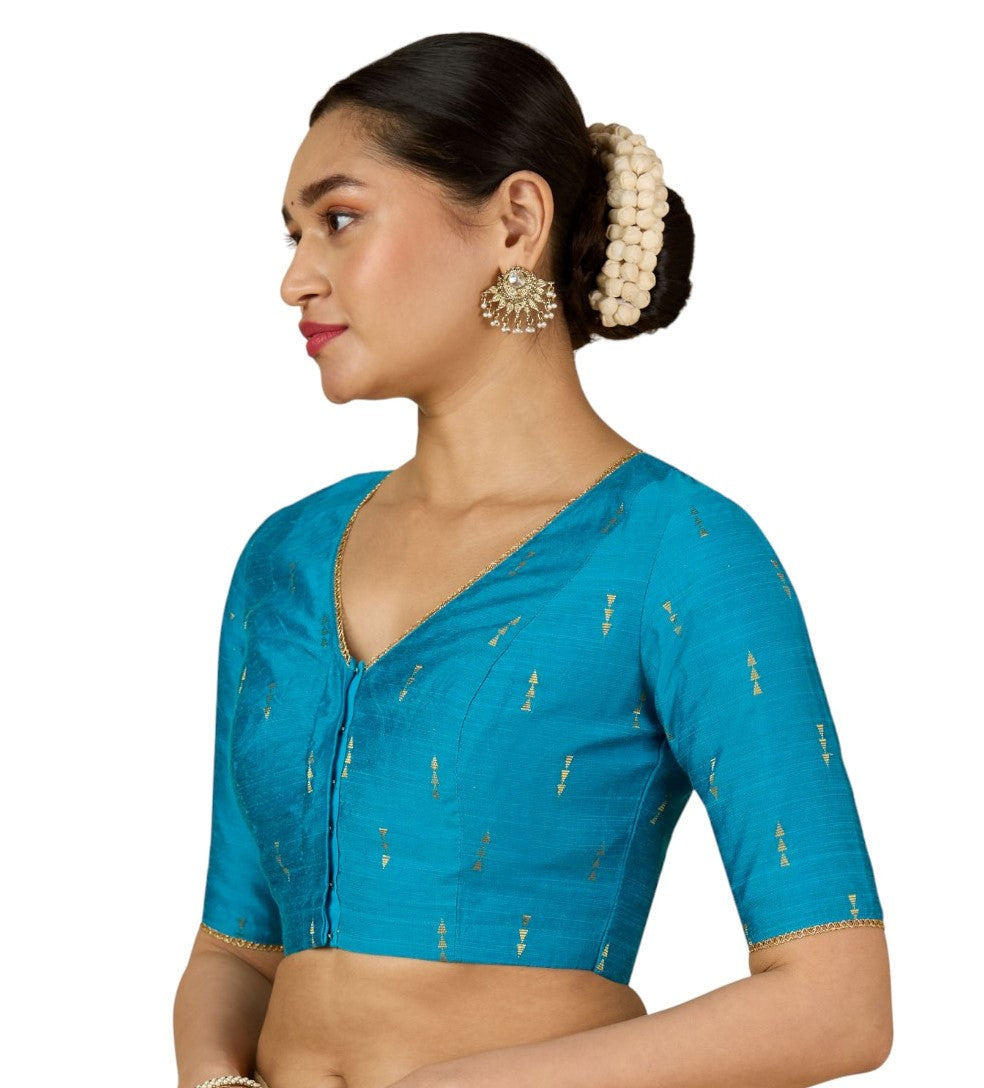 Women's Firozi Handloom Cotton Silk V-Neck Readymade Saree Blouse (Design 2955)