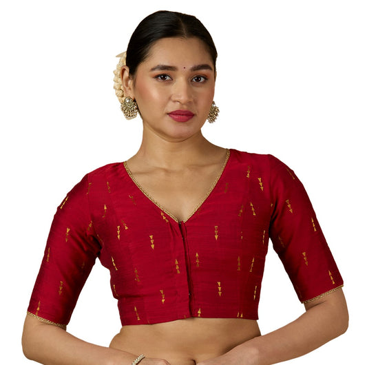 Women's Maroon Handloom Cotton Silk V-Neck Readymade Saree Blouse (Design 2955)