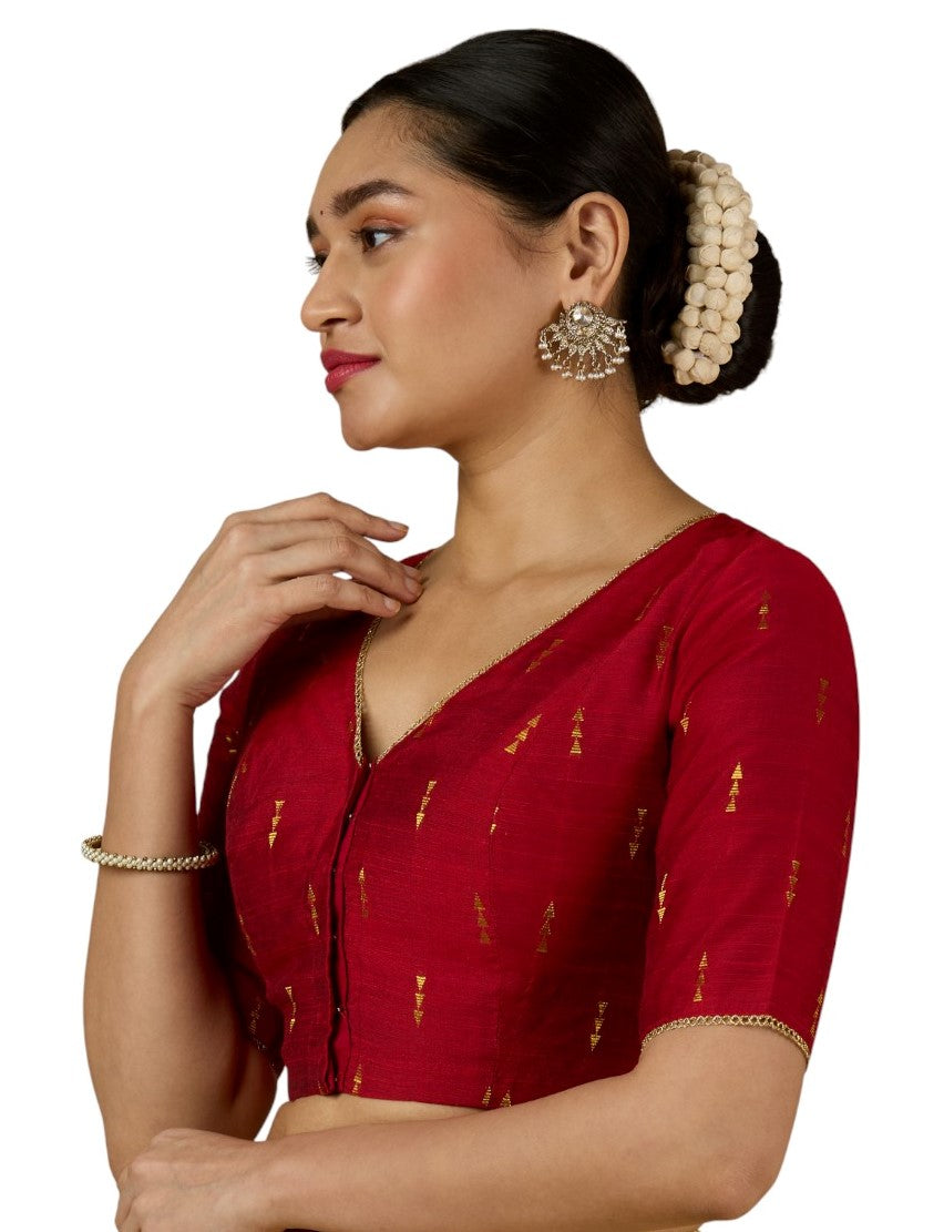 Women's Maroon Handloom Cotton Silk V-Neck Readymade Saree Blouse (Design 2955)