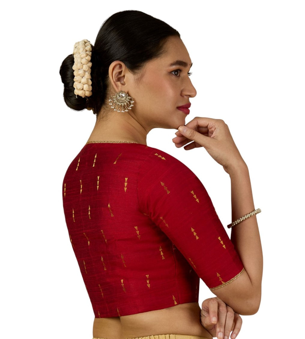 Women's Maroon Handloom Cotton Silk V-Neck Readymade Saree Blouse (Design 2955)