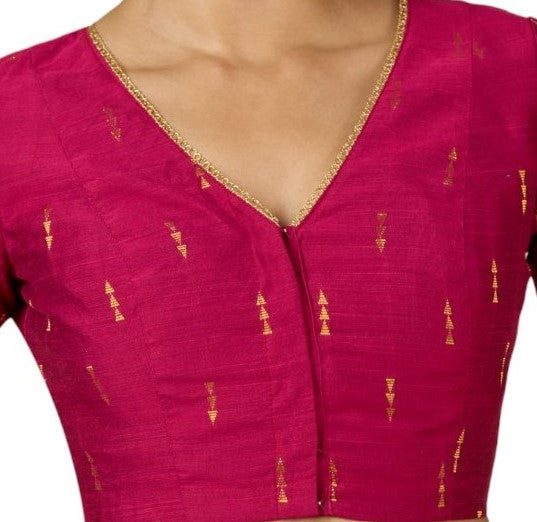 Women's Pink Handloom Cotton Silk V-Neck Readymade Saree Blouse (Design 2955)