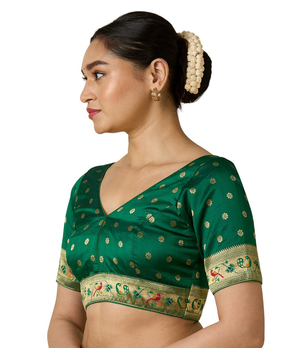 Women's Multicoloured Brocade Saree Blouse with Peacock Border (Design 2956)