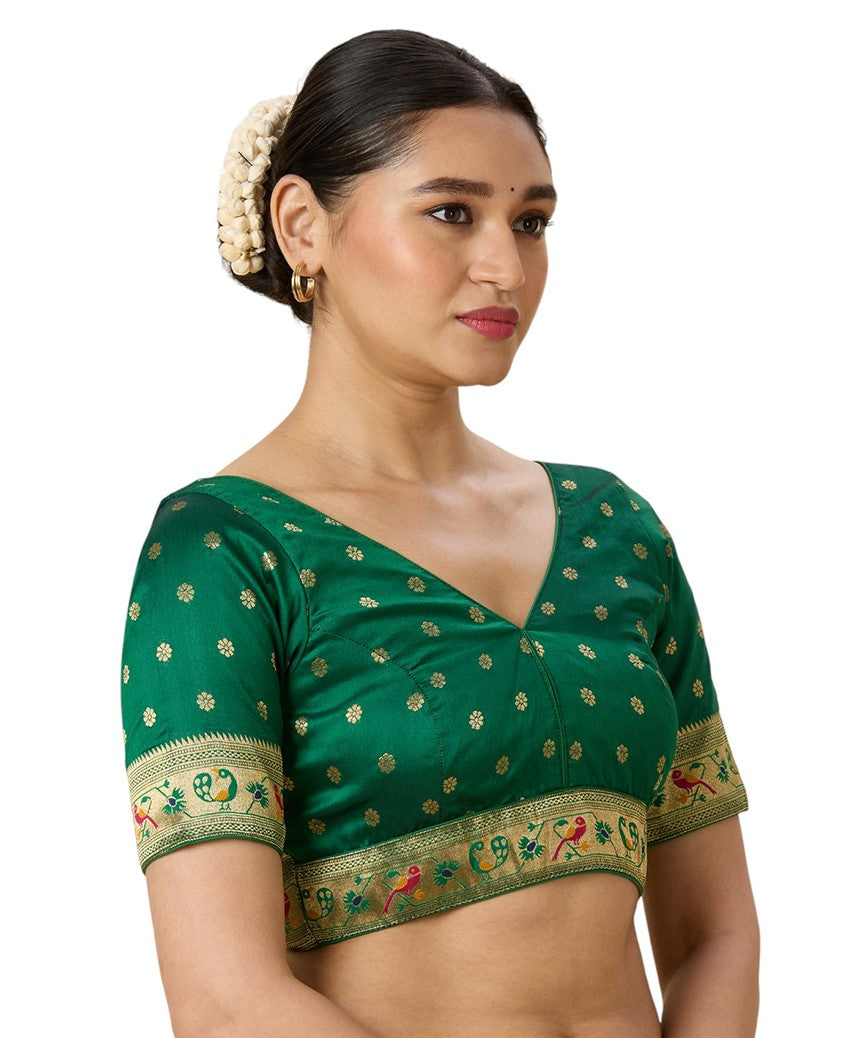 Women's Multicoloured Brocade Saree Blouse with Peacock Border (Design 2956)