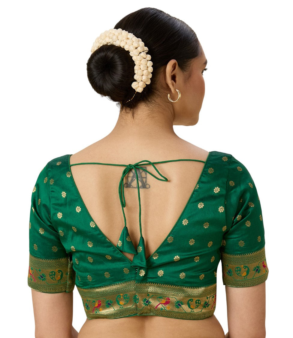 Women's Multicoloured Brocade Saree Blouse with Peacock Border (Design 2956)