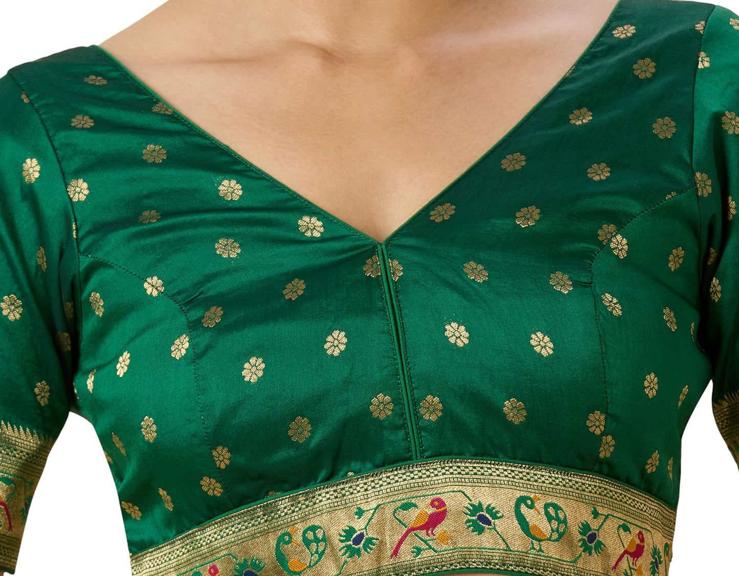 Women's Multicoloured Brocade Saree Blouse with Peacock Border (Design 2956)