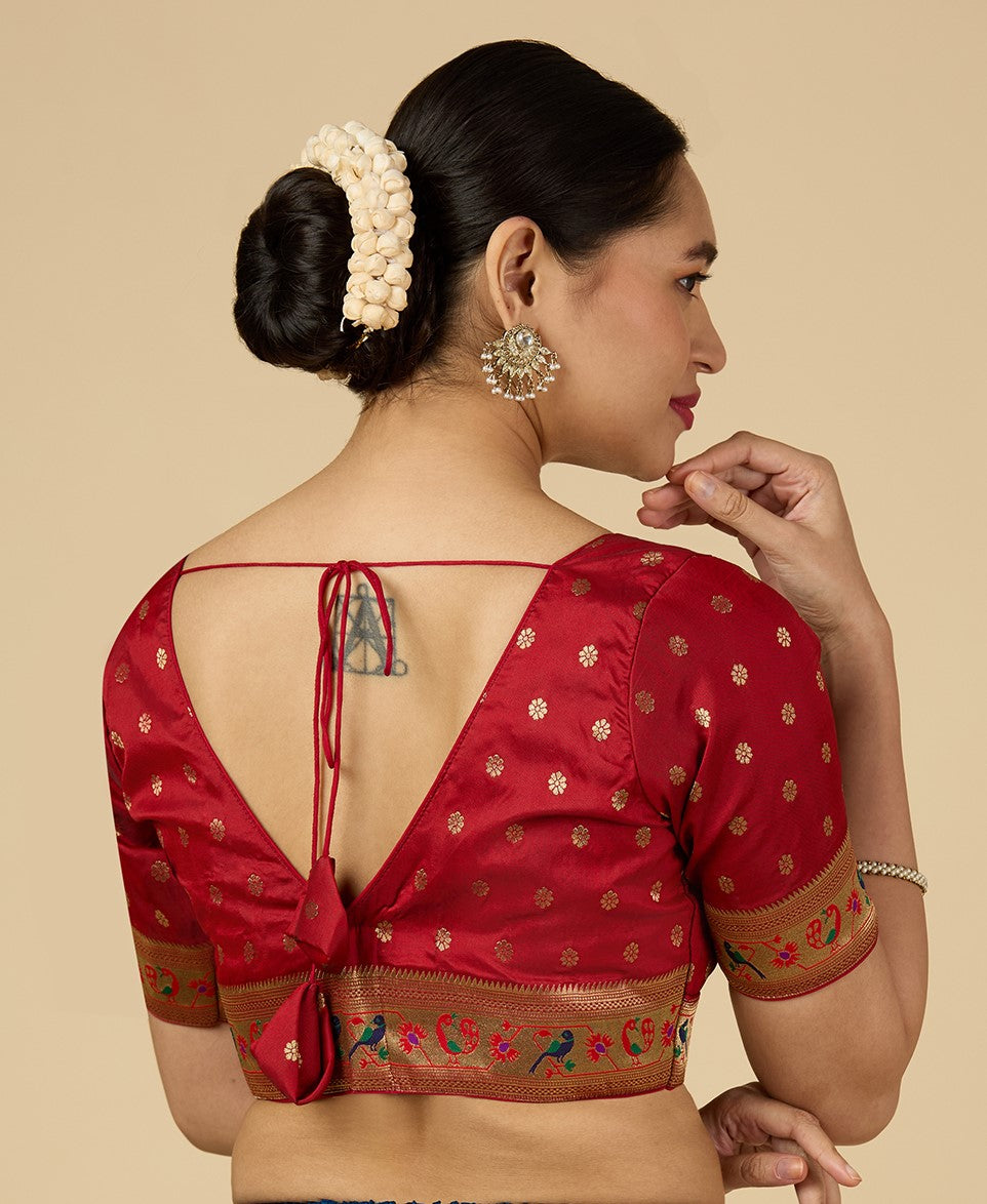 Women's Multicoloured Brocade Saree Blouse with Peacock Border (Design 2956)
