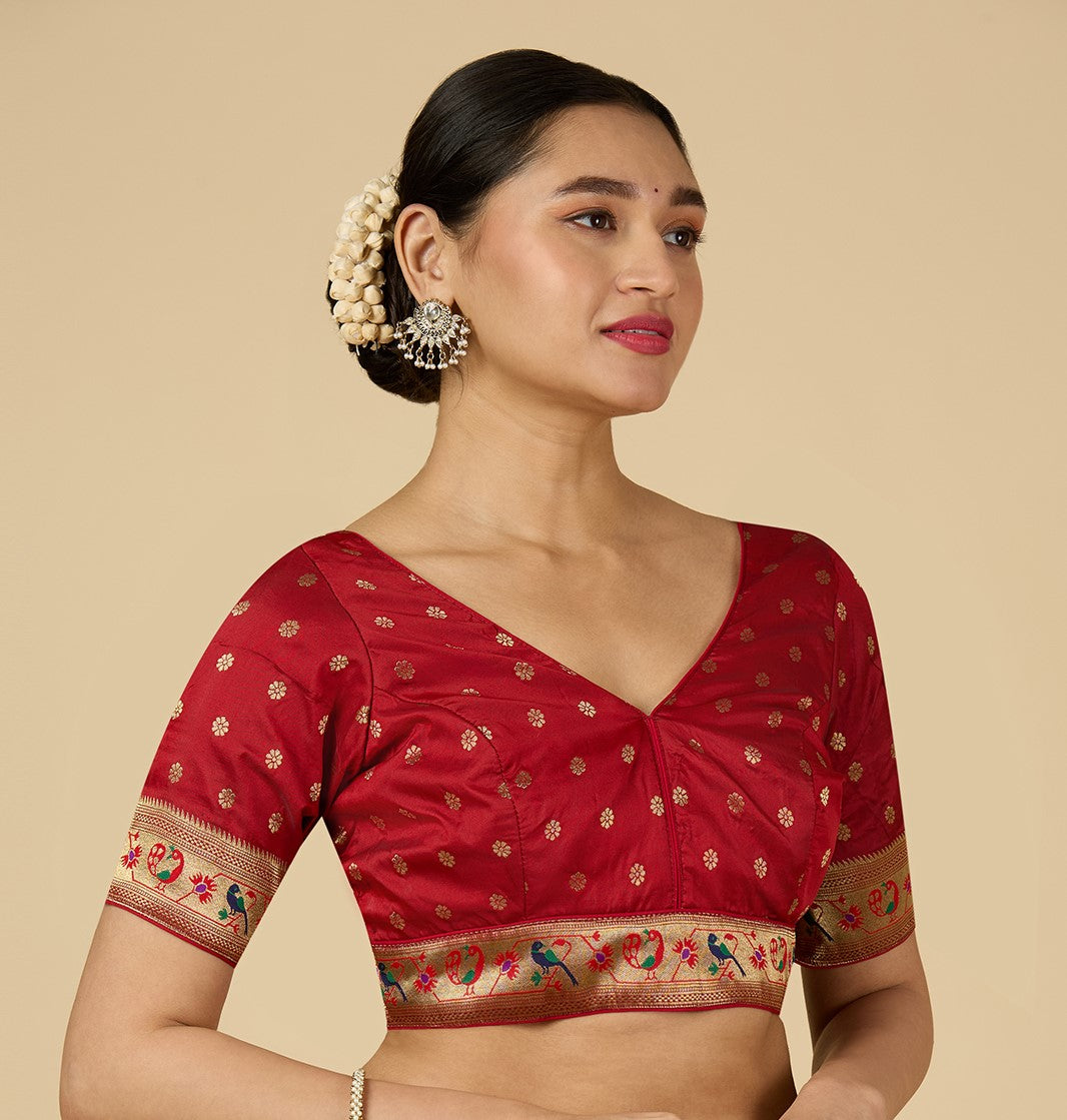 Women's Multicoloured Brocade Saree Blouse with Peacock Border (Design 2956)