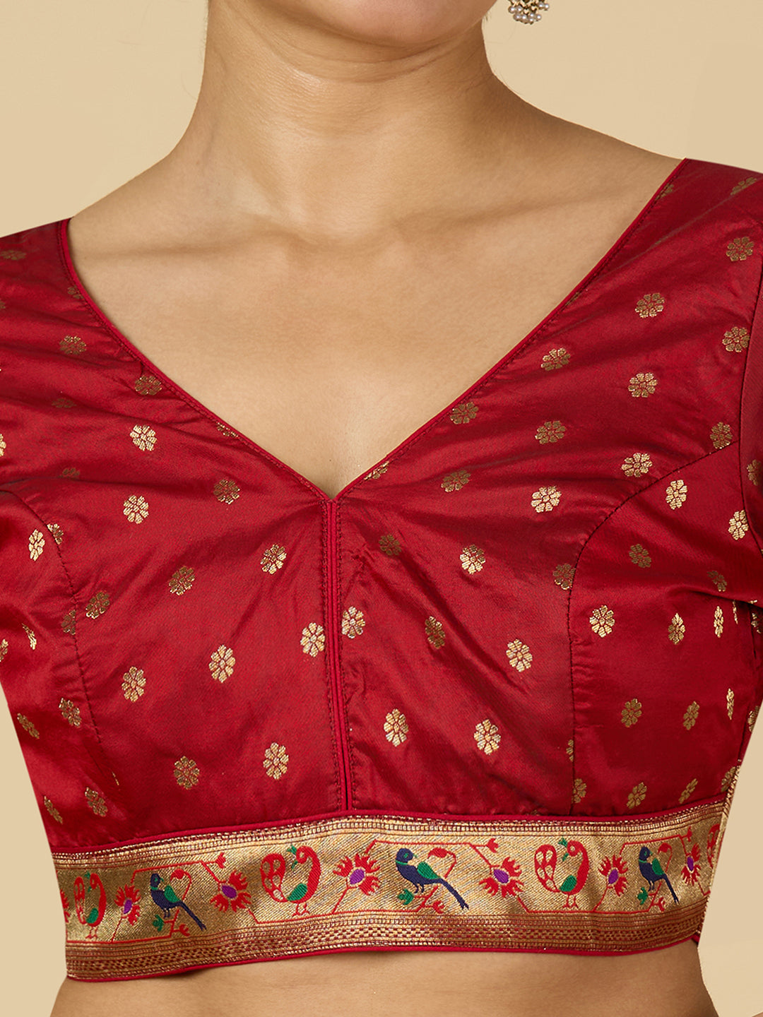 Women's Multicoloured Brocade Saree Blouse with Peacock Border (Design 2956)