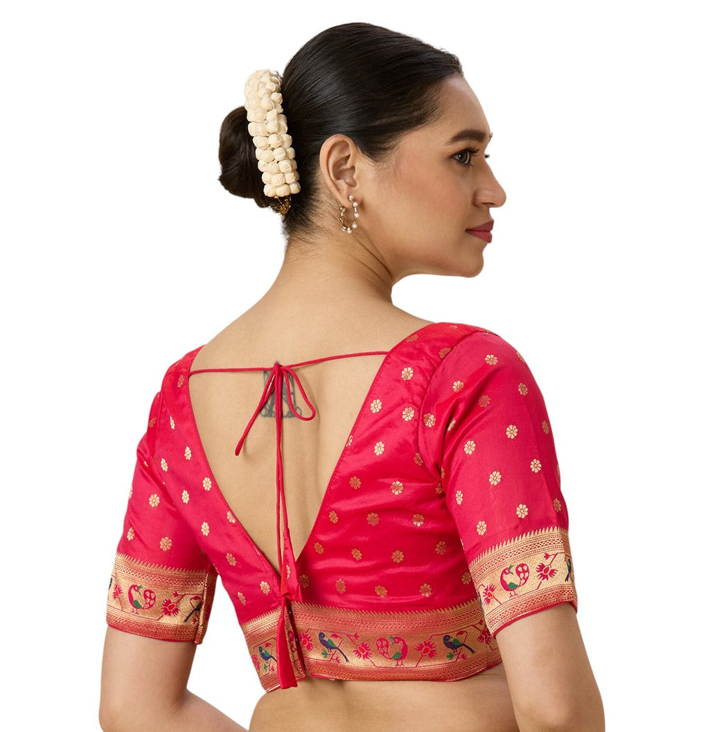 Women's Multicoloured Brocade Saree Blouse with Peacock Border (Design 2956)