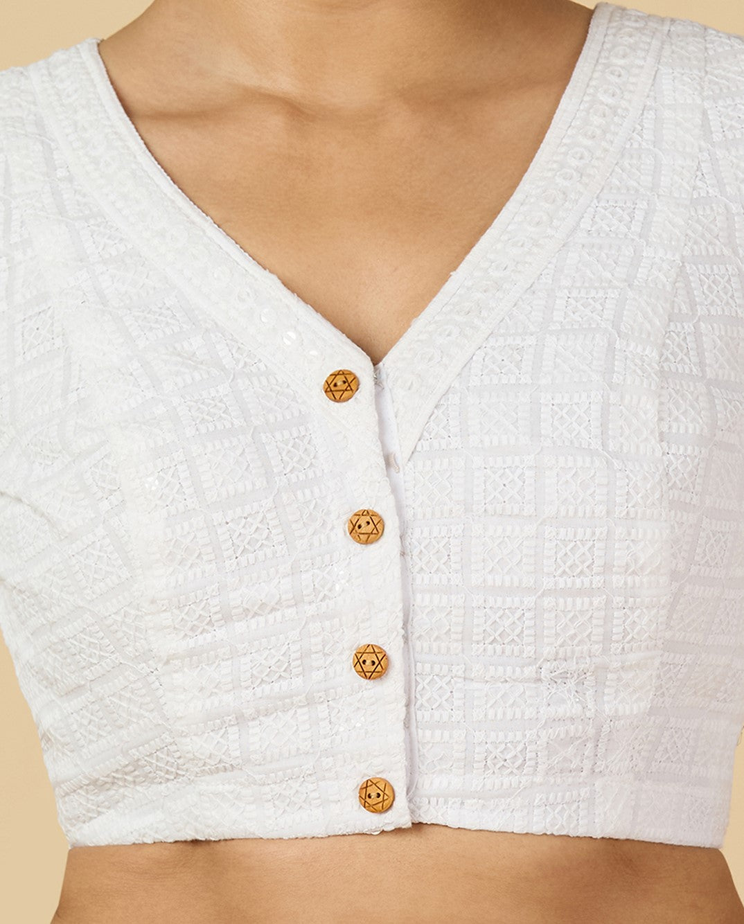 Women's White Chikankari Readymade Saree Blouse (Design 2957)