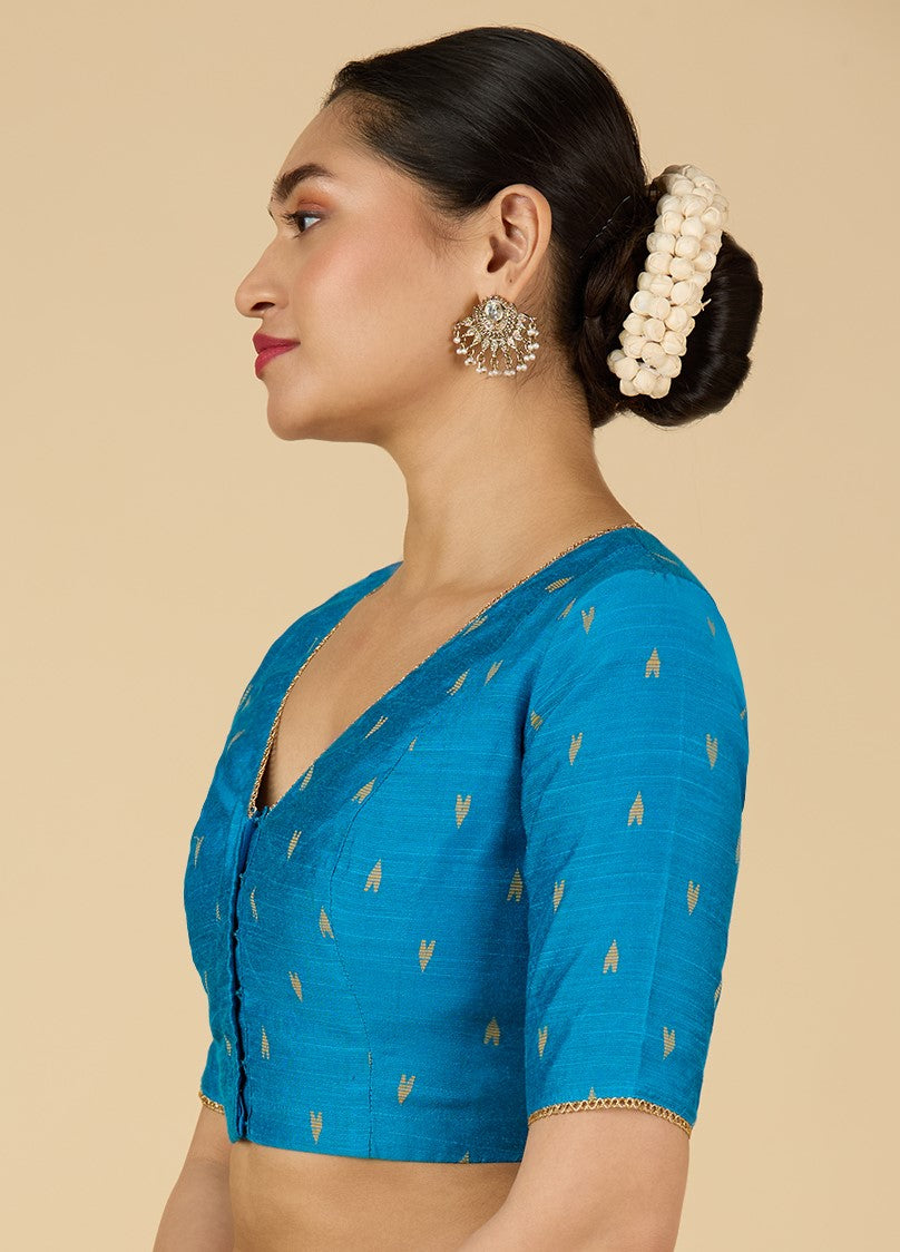Women's Firozi Handloom Cotton Silk Readymade Saree Blouse (Design 2958)