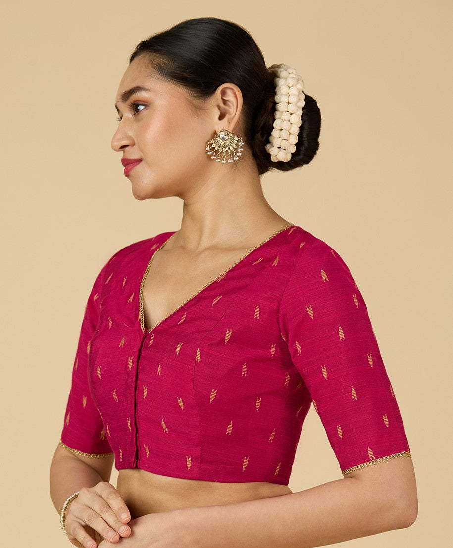 Women's Pink Handloom Cotton Silk Readymade Saree Blouse (Design 2958)