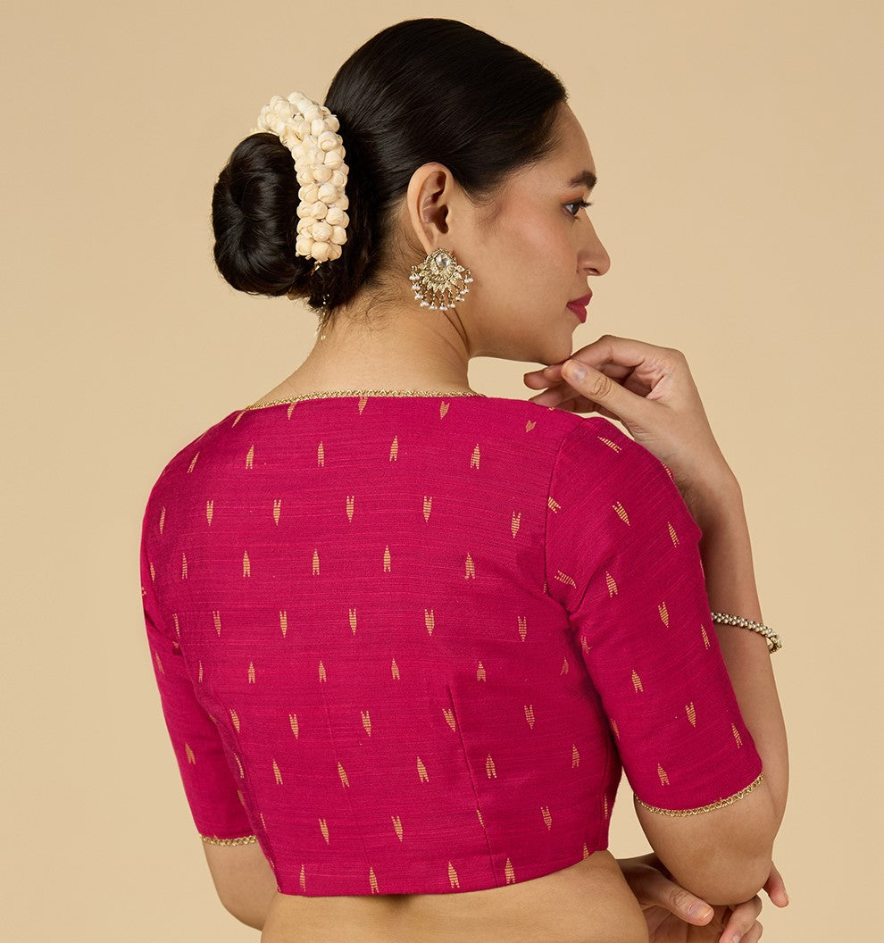 Women's Pink Handloom Cotton Silk Readymade Saree Blouse (Design 2958)