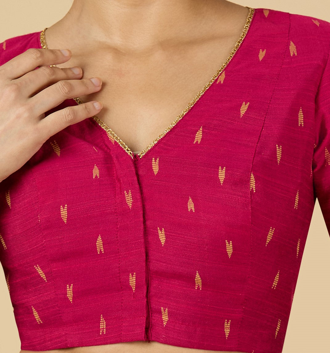 Women's Pink Handloom Cotton Silk Readymade Saree Blouse (Design 2958)