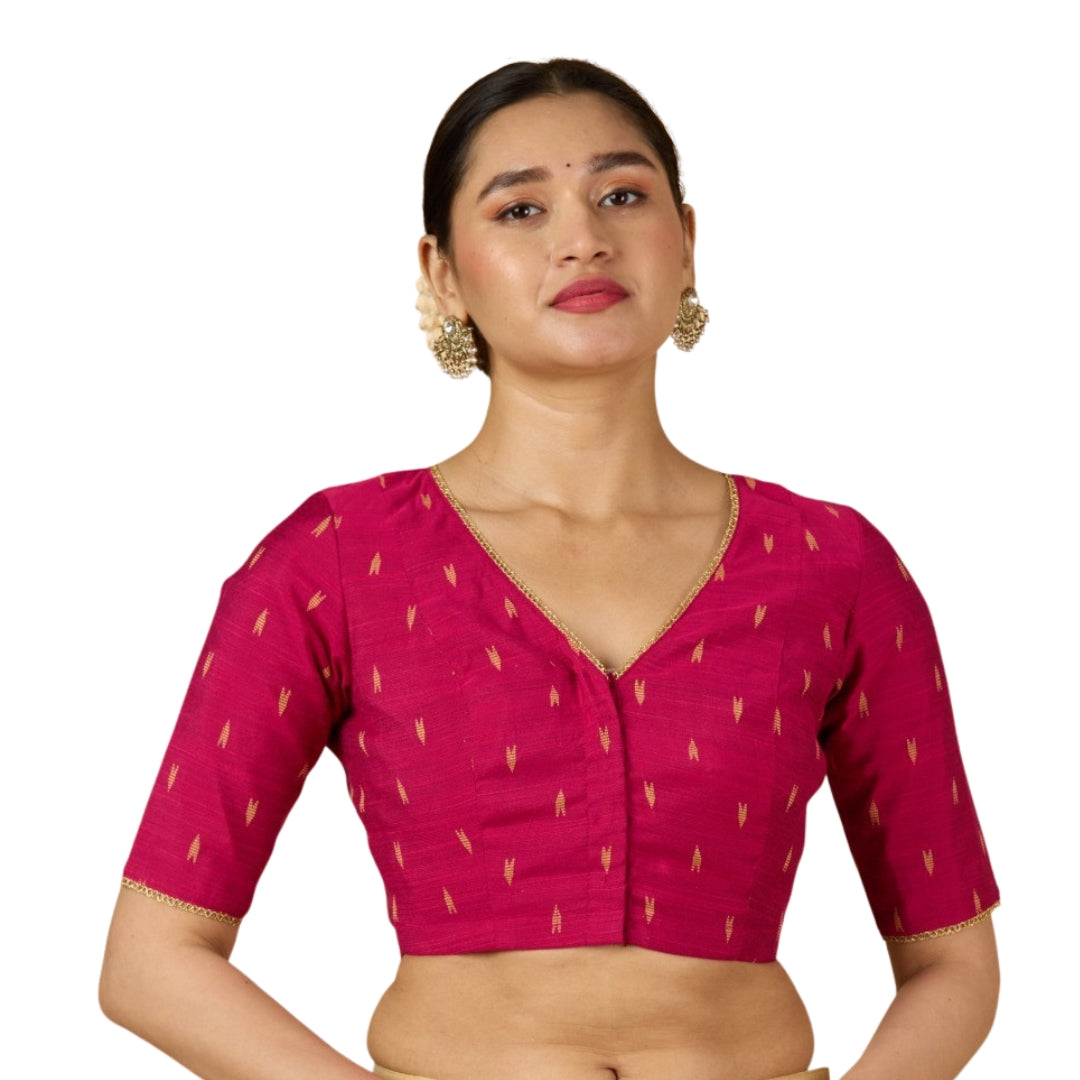 Women's Pink Handloom Cotton Silk Readymade Saree Blouse (Design 2958)