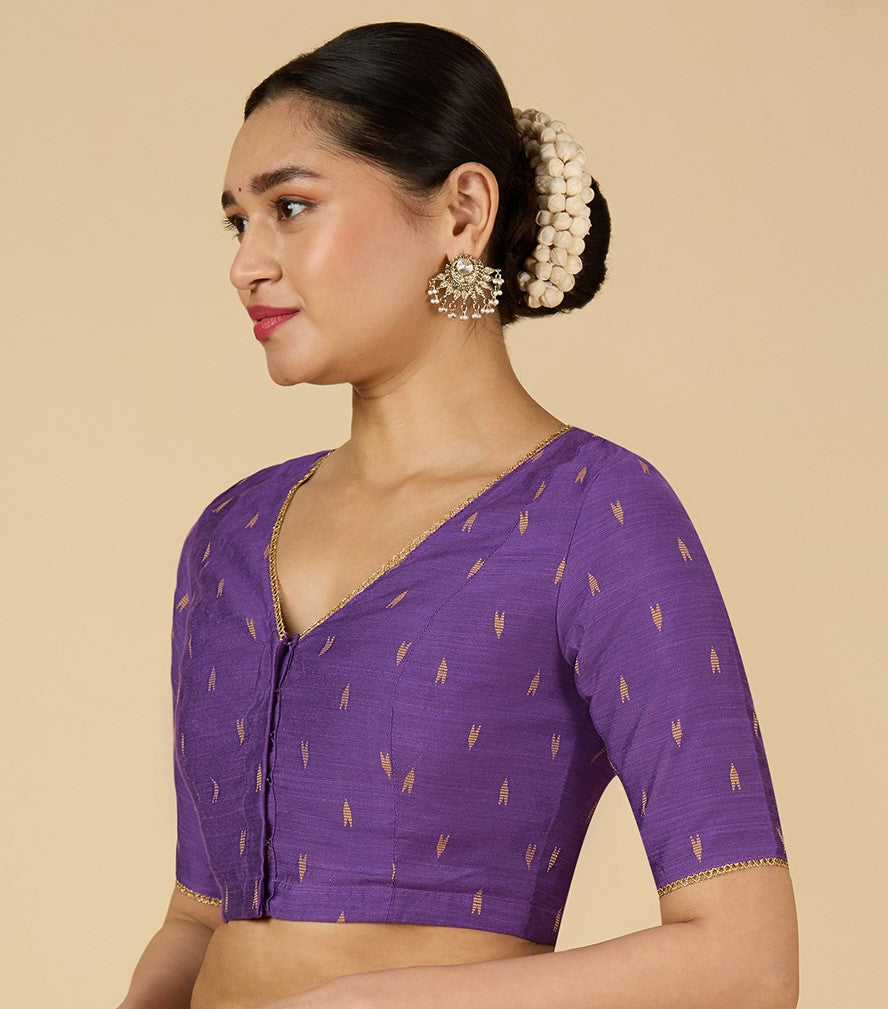 Women's Purple Handloom Cotton Silk Readymade Saree Blouse (Design 2958)
