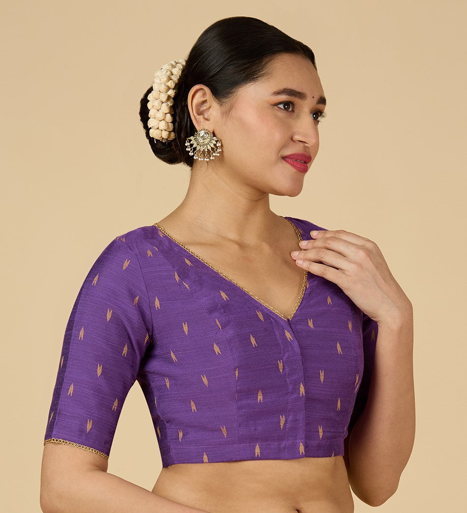 Women's Purple Handloom Cotton Silk Readymade Saree Blouse (Design 2958)