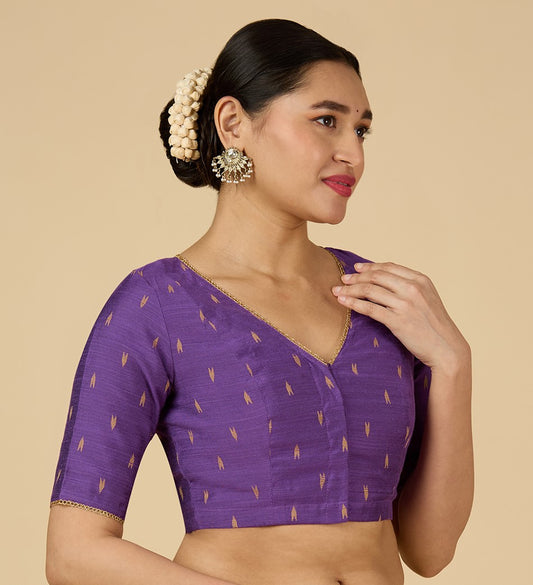 Women's Purple Handloom Cotton Silk Readymade Saree Blouse (Design 2958)