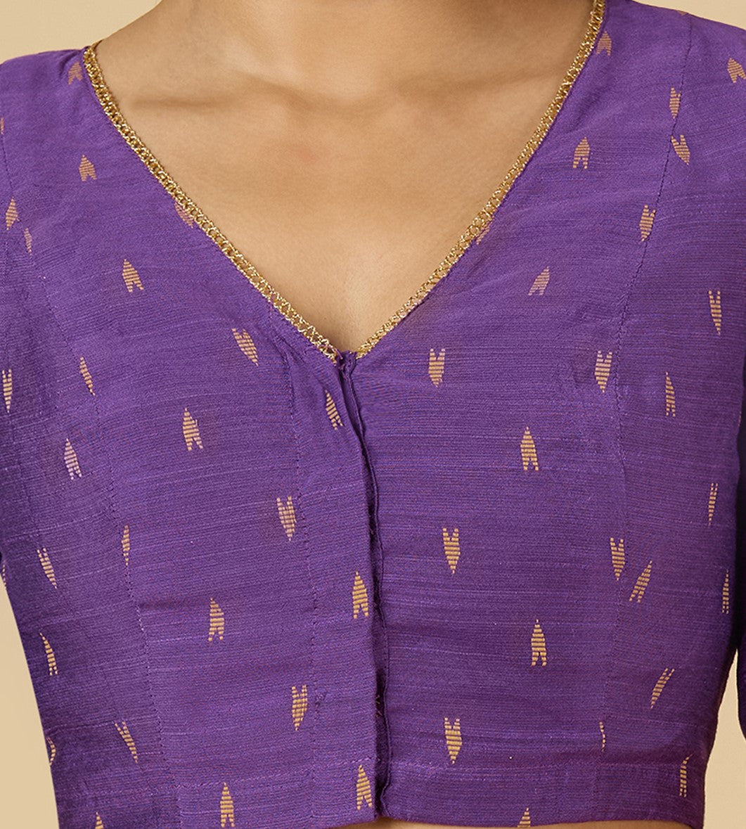 Women's Purple Handloom Cotton Silk Readymade Saree Blouse (Design 2958)