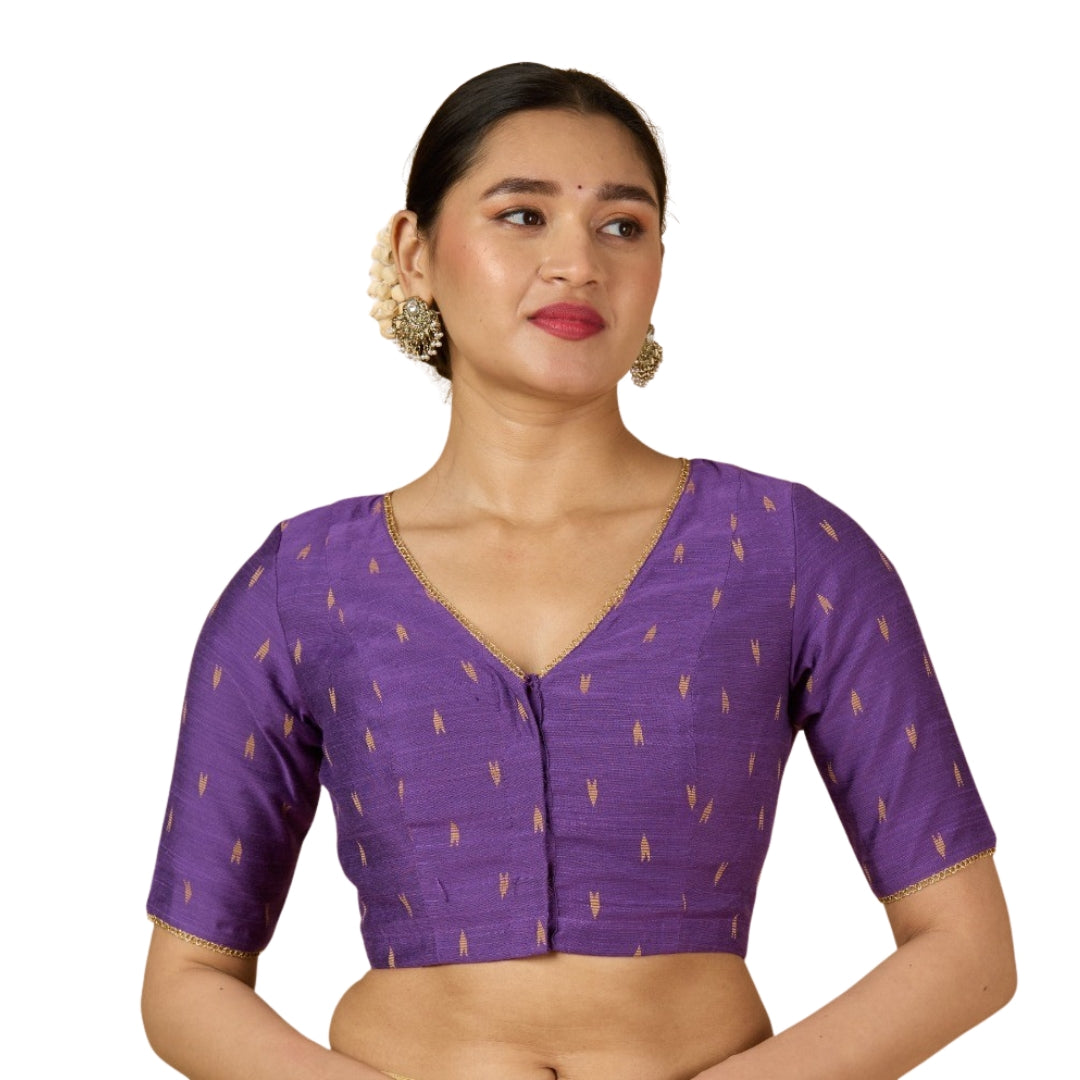 Women's Purple Handloom Cotton Silk Readymade Saree Blouse (Design 2958)