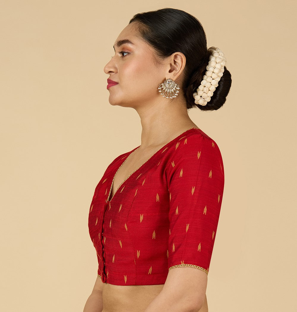 Women's Red Handloom Cotton Silk Readymade Saree Blouse (Design 2958)