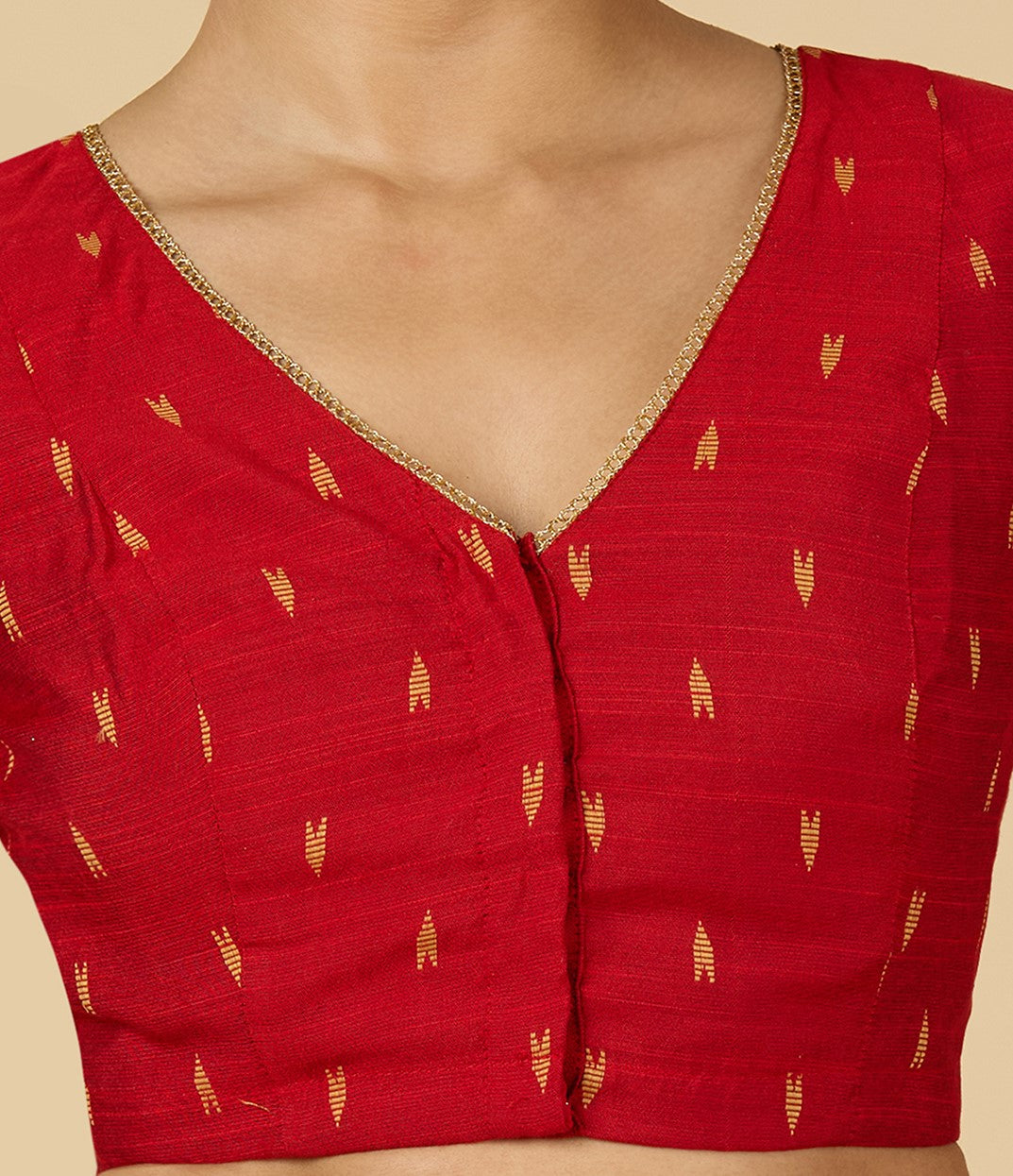 Women's Red Handloom Cotton Silk Readymade Saree Blouse (Design 2958)
