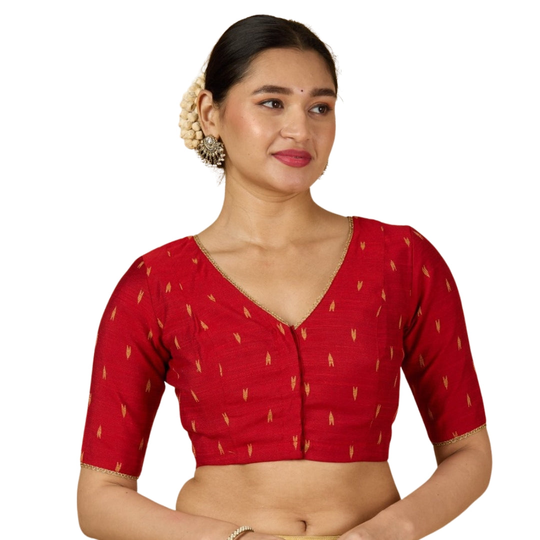 Women's Red Handloom Cotton Silk Readymade Saree Blouse (Design 2958)