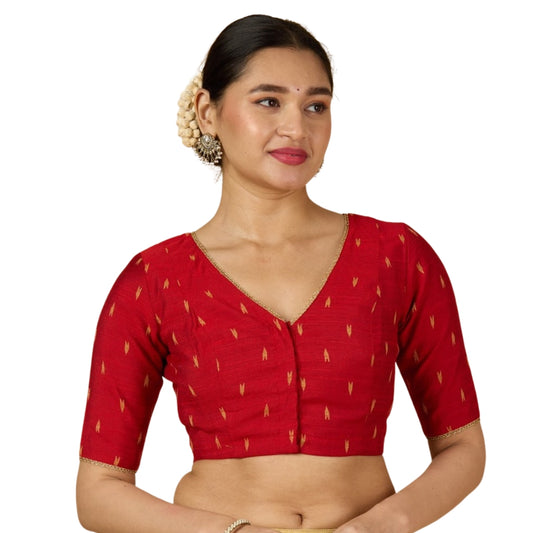Women's Red Handloom Cotton Silk Readymade Saree Blouse (Design 2958)