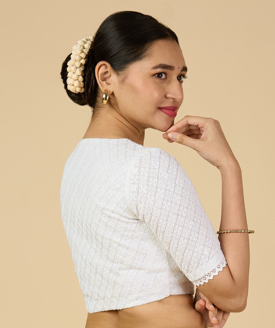 Women's White Chikankari Readymade Saree Blouse (Design 2959)