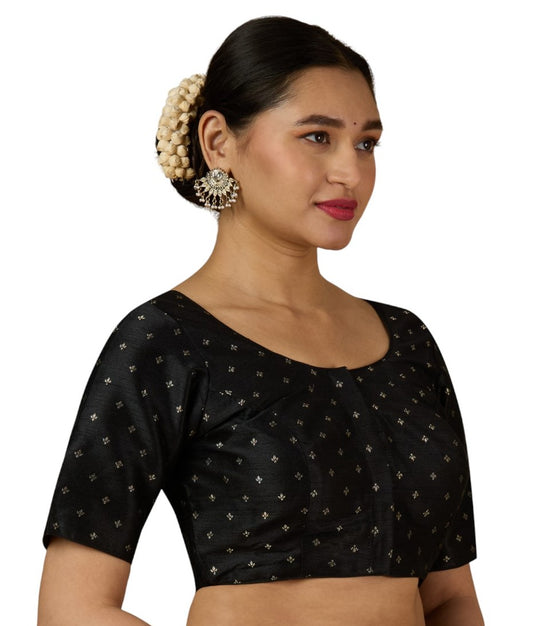 Women's Black Benaras Brocade Readymade Saree Blouse (Design 2953)