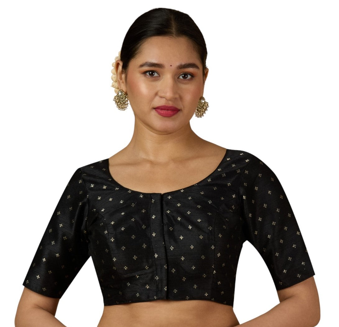 Women's Black Benaras Brocade Readymade Saree Blouse (Design 2953)