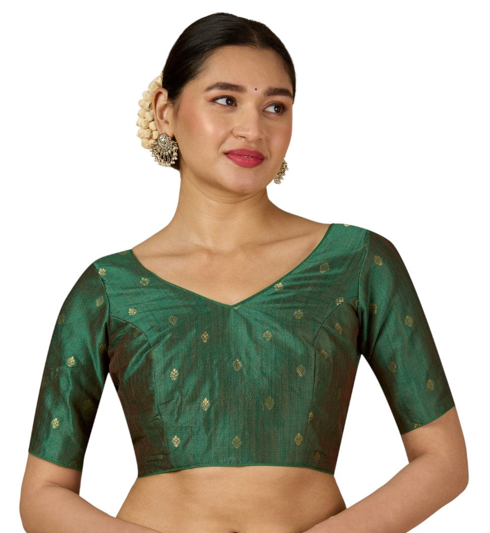 Women's Green Two Tone Brocade Readymade Saree Blouse (Design 2962)