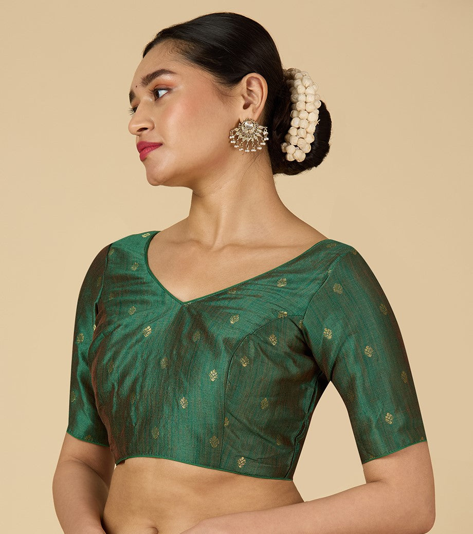 Women's Green Two Tone Brocade Readymade Saree Blouse (Design 2962)
