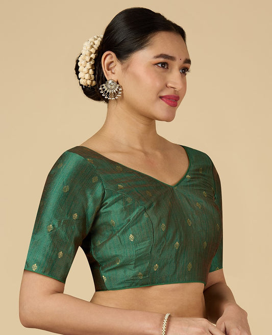 Women's Green Two Tone Brocade Readymade Saree Blouse (Design 2962)