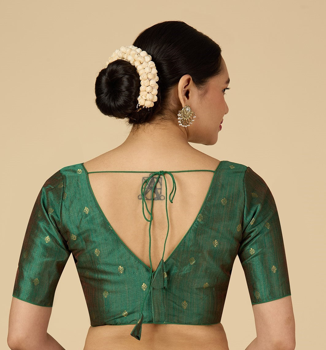 Women's Green Two Tone Brocade Readymade Saree Blouse (Design 2962)