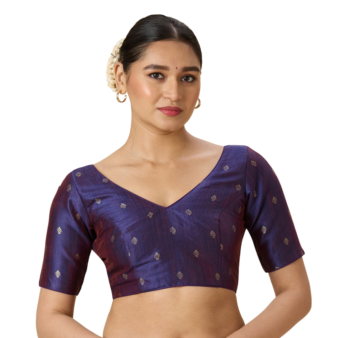 Women's Purple Two Tone Brocade Readymade Saree Blouse (Design 2962)