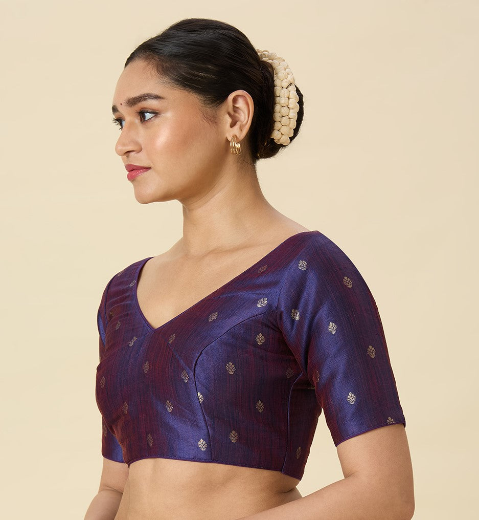 Women's Purple Two Tone Brocade Readymade Saree Blouse (Design 2962)