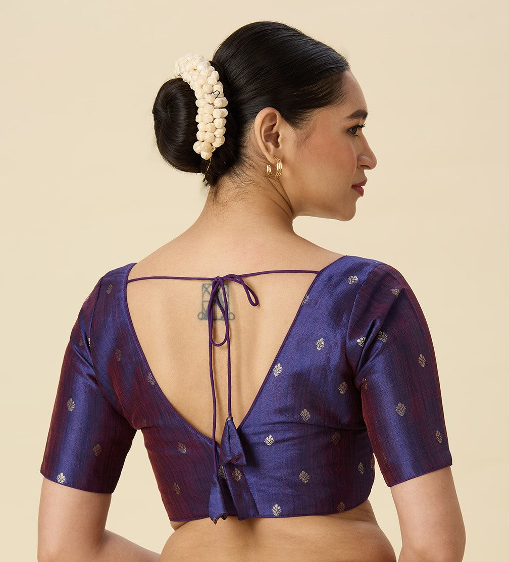 Women's Purple Two Tone Brocade Readymade Saree Blouse (Design 2962)