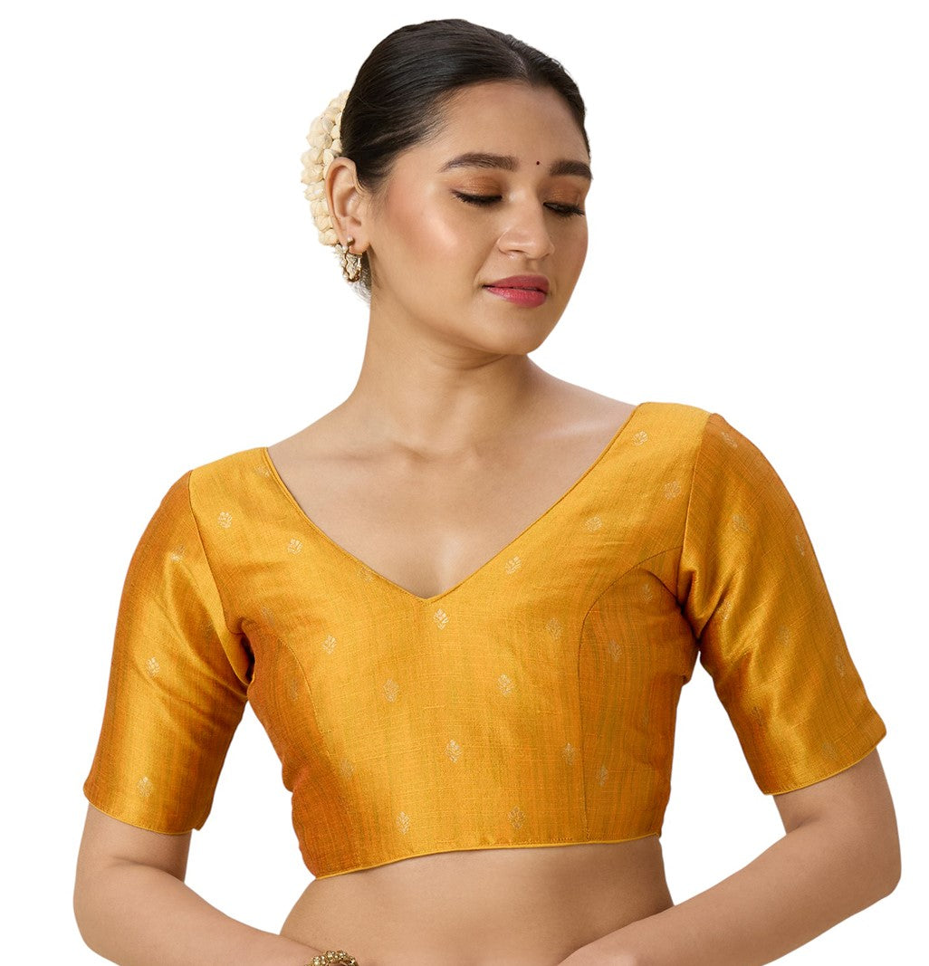 Women's Yellow Two Tone Brocade Readymade Saree Blouse (Design 2962)