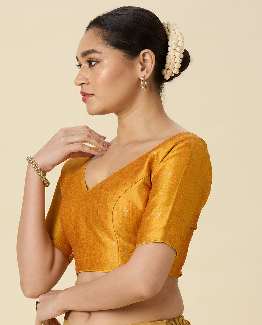 Women's Yellow Two Tone Brocade Readymade Saree Blouse (Design 2962)