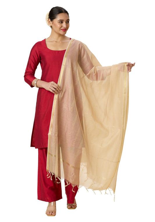 Women's Chanderi Silk Blend Handloom Dupatta with Golden Stripes (35" X 2.45 Meters) (2963 - Gold)