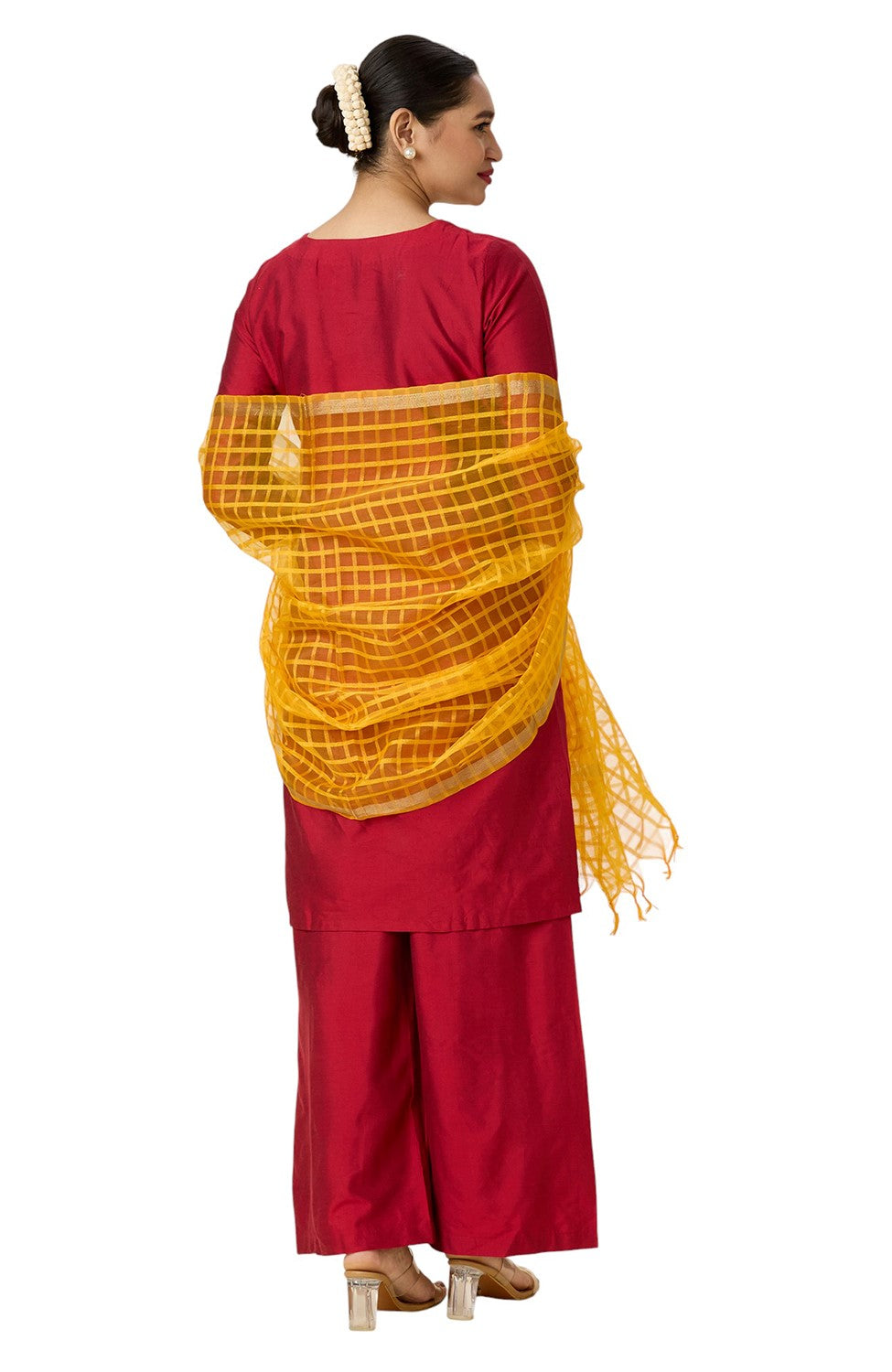 Women's Chanderi Silk Blend Handloom Checks Dupatta (32" X 2.35 Meters) (2964 - Yellow)