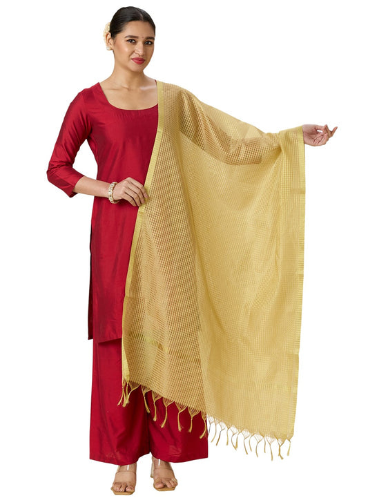 Women's Golden Checks Dupatta (35" X 2.45 Meters) (2966 - Gold)
