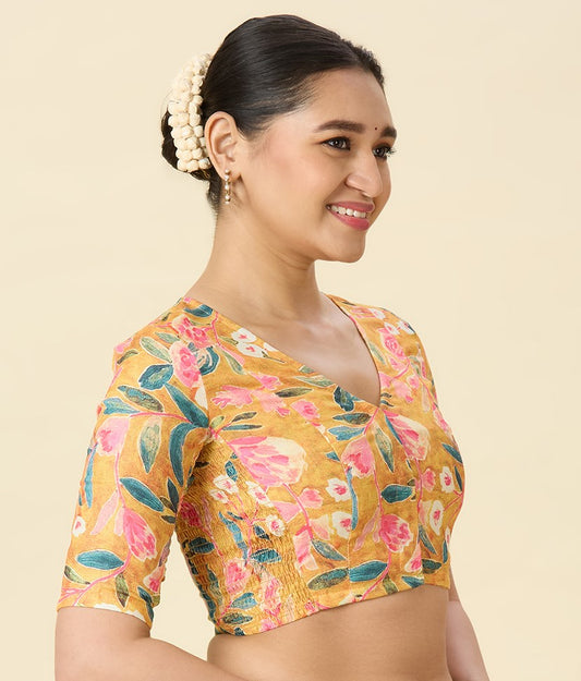 Women's Multicolor Cotton Floral Print Side Stretch (Smocked) Readymade Saree Blouse (Design 2968)