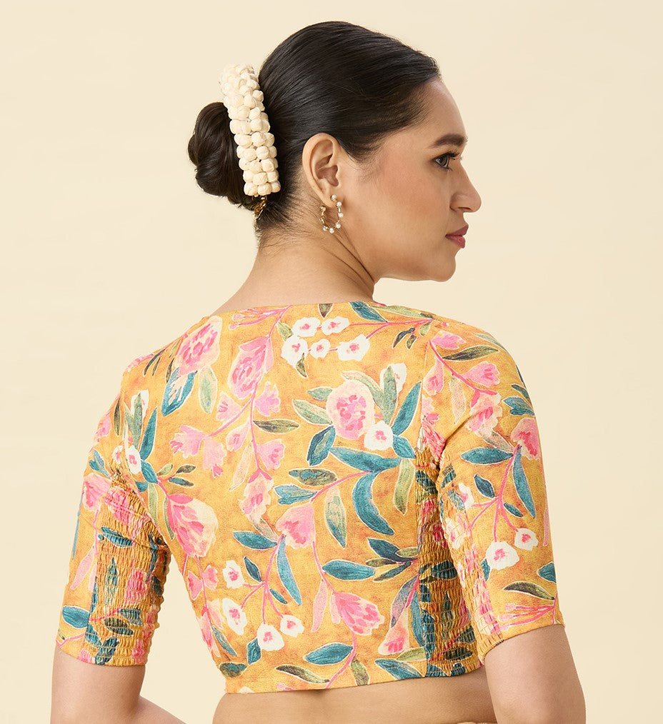 Women's Multicolor Cotton Floral Print Side Stretch (Smocked) Readymade Saree Blouse (Design 2968)