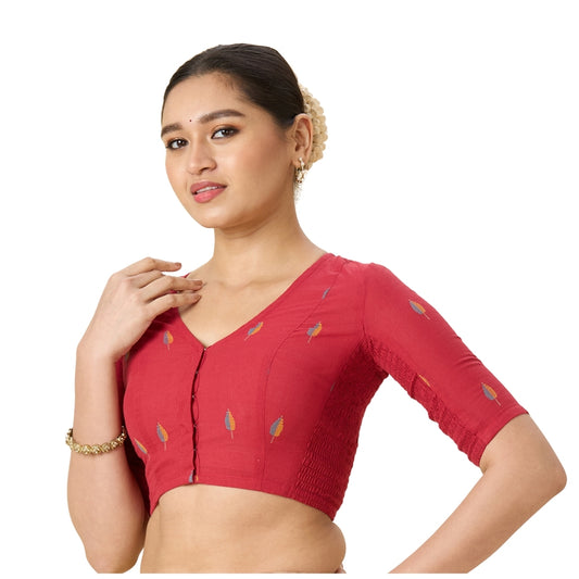 Women's Pink Handloom Cotton Stretchable (Smocked) Readymade Saree Blouse (Design 2969)