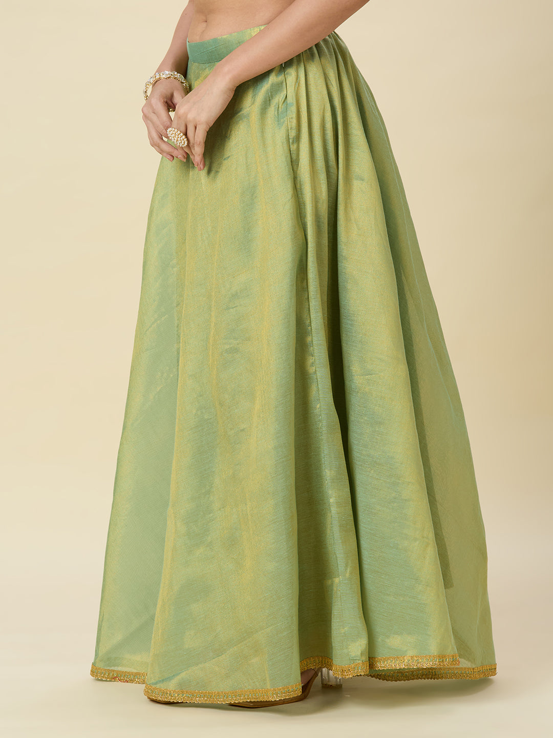 Women's Shimmer Silk Skirt Lehenga With 4 Meters Flare (2972 - Sky Blue)