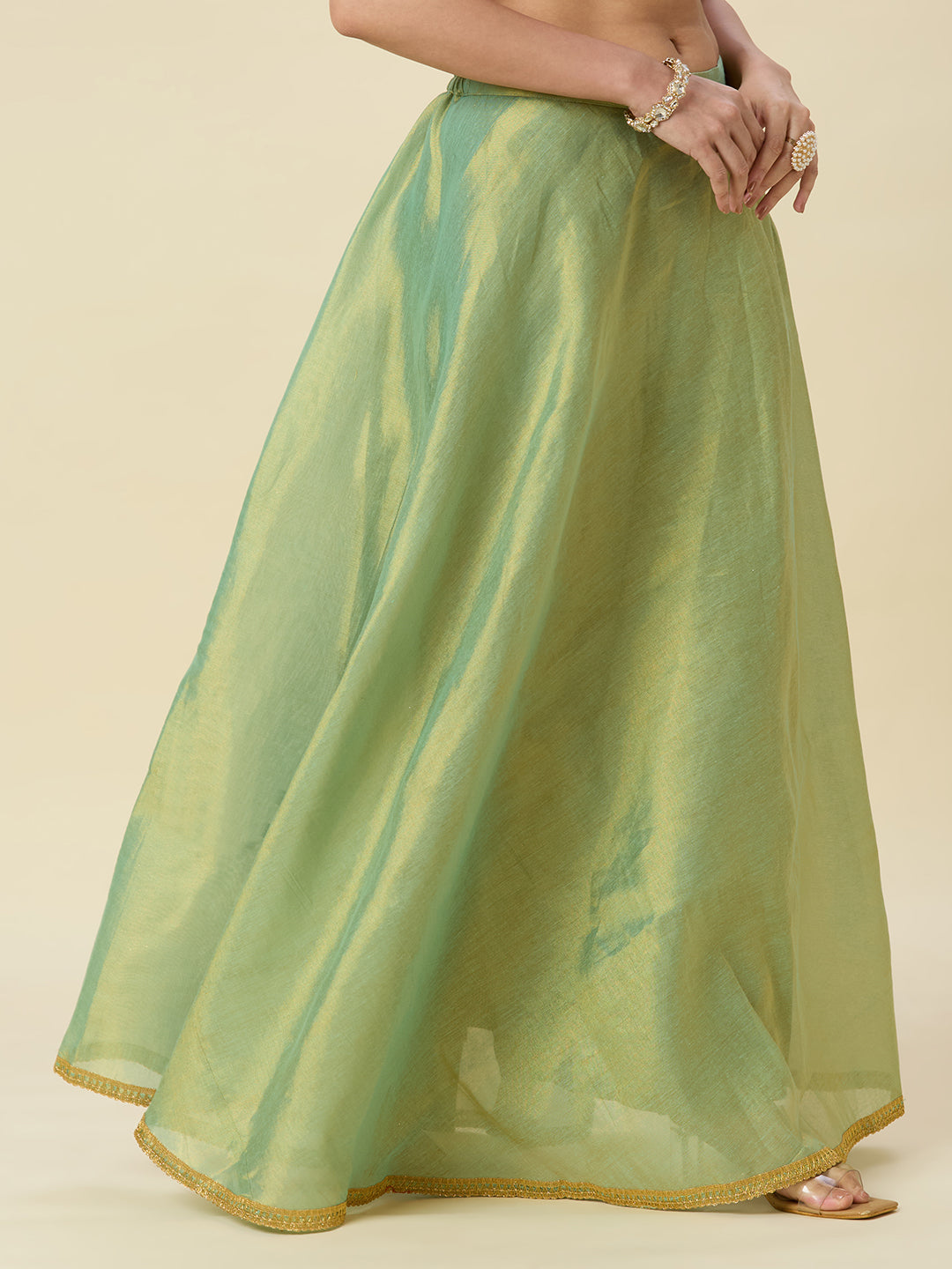 Women's Shimmer Silk Skirt Lehenga With 4 Meters Flare (2972 - Sky Blue)