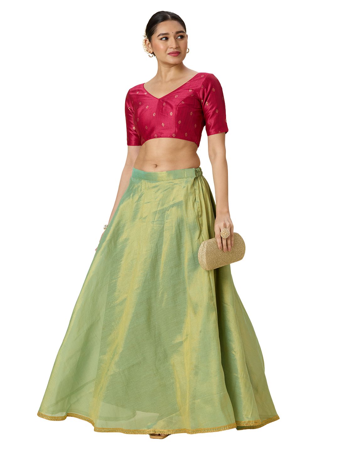 Women's Shimmer Silk Skirt Lehenga With 4 Meters Flare (2972 - Sky Blue)
