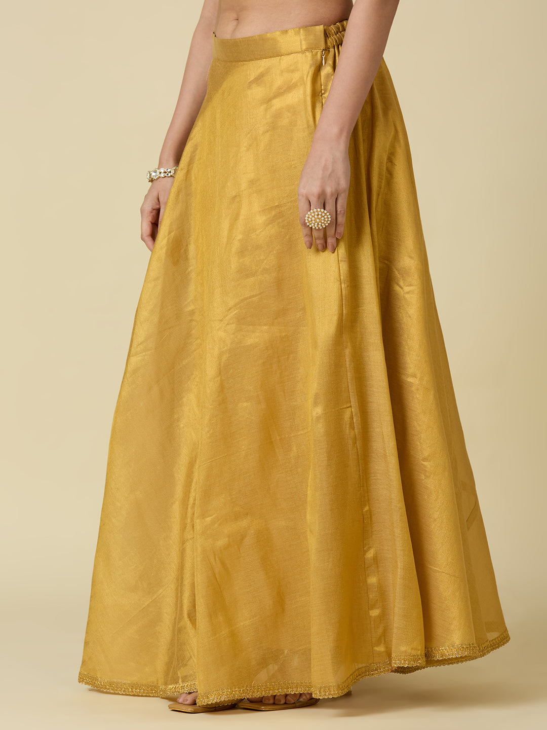 Women's Shimmer Silk Skirt Lehenga With 4 Meters Flare (2972 - Gold)